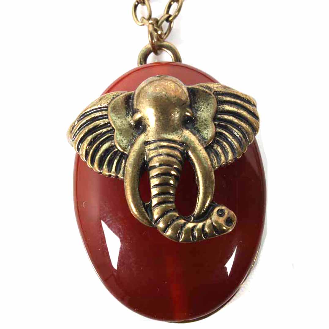 Brushed Brass Carnelian Elephant Necklace