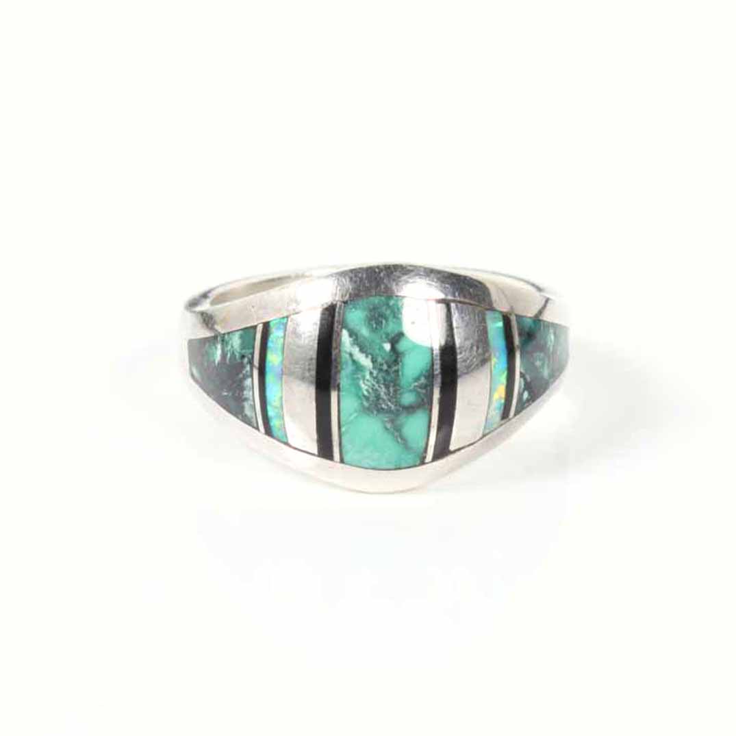 Sterling Silver Turquoise Onyx and Opal Ring