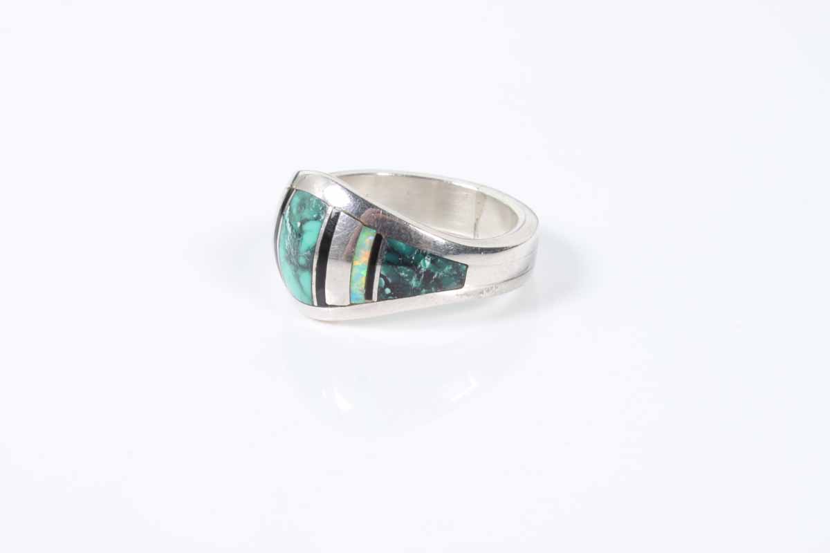 Sterling Silver Turquoise Onyx and Opal Ring