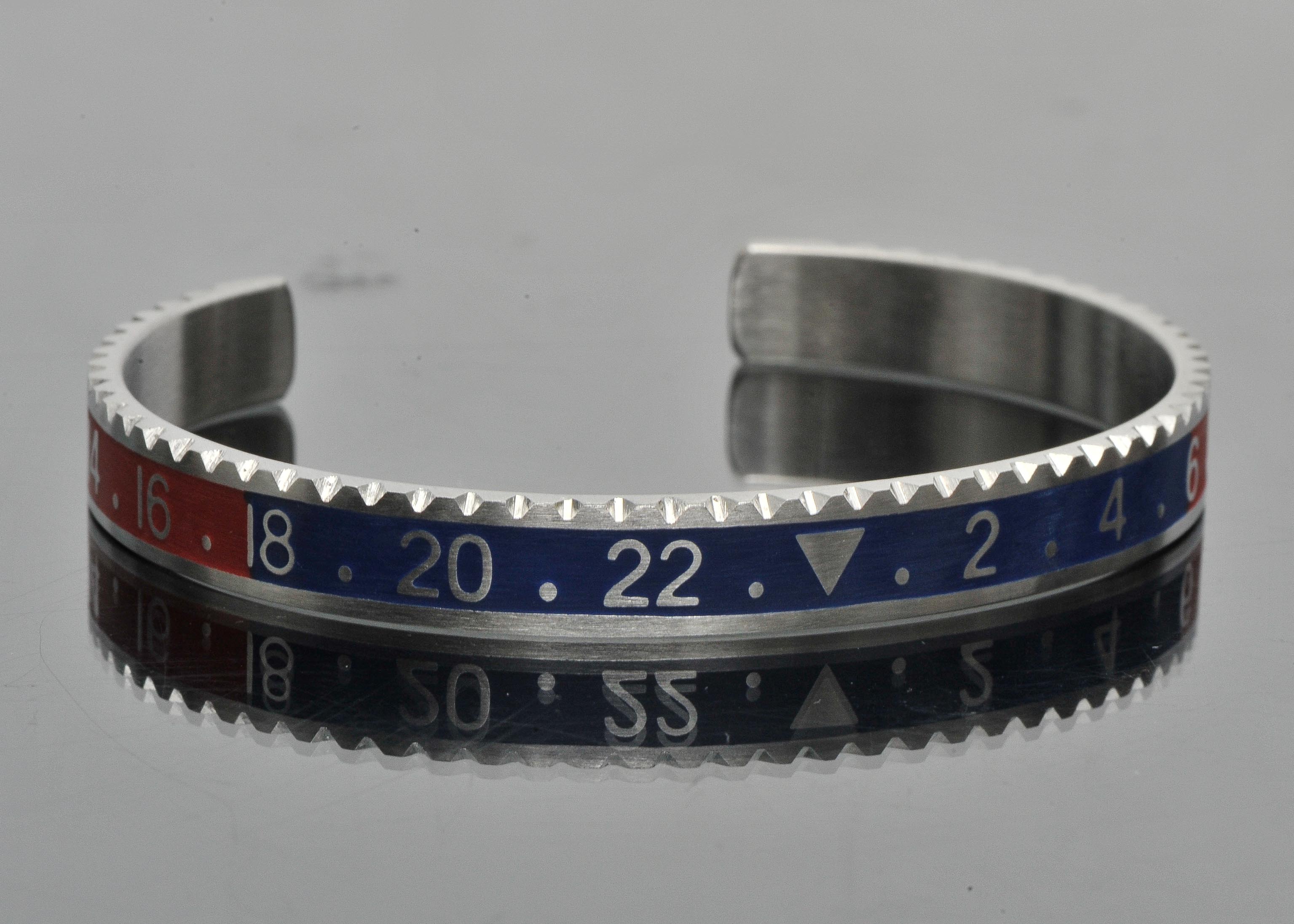 Nickel Cuff Bracelet with Blue and Red Enamel