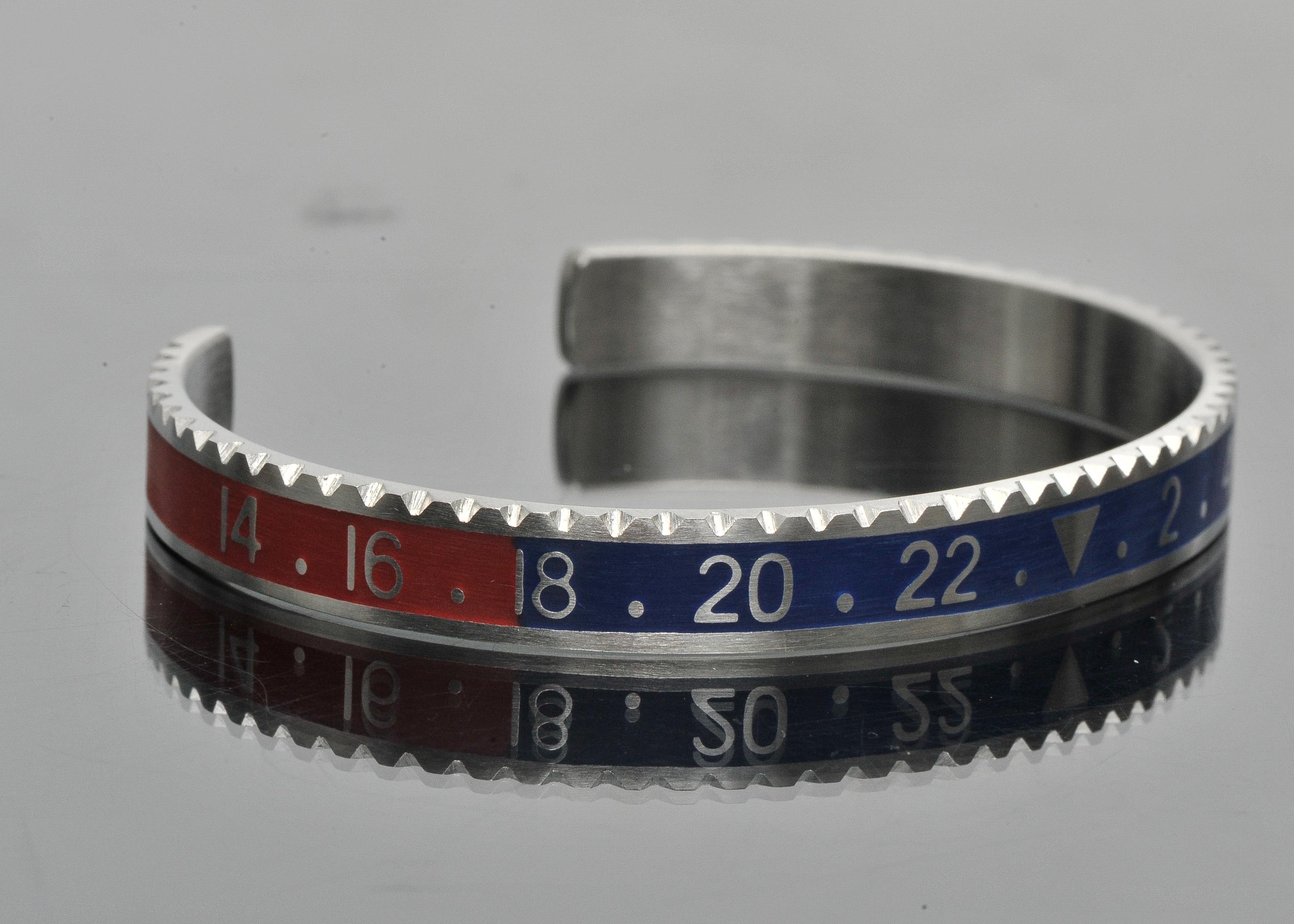 Nickel Cuff Bracelet with Blue and Red Enamel