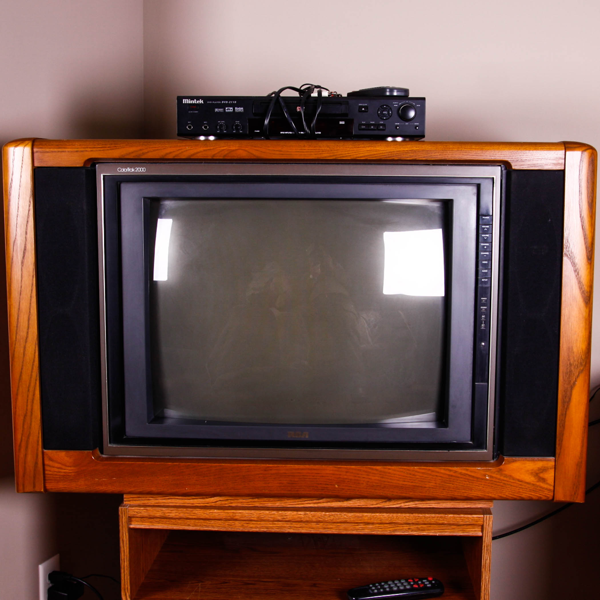 Vintage RCA Wood Tube Television and Accessories