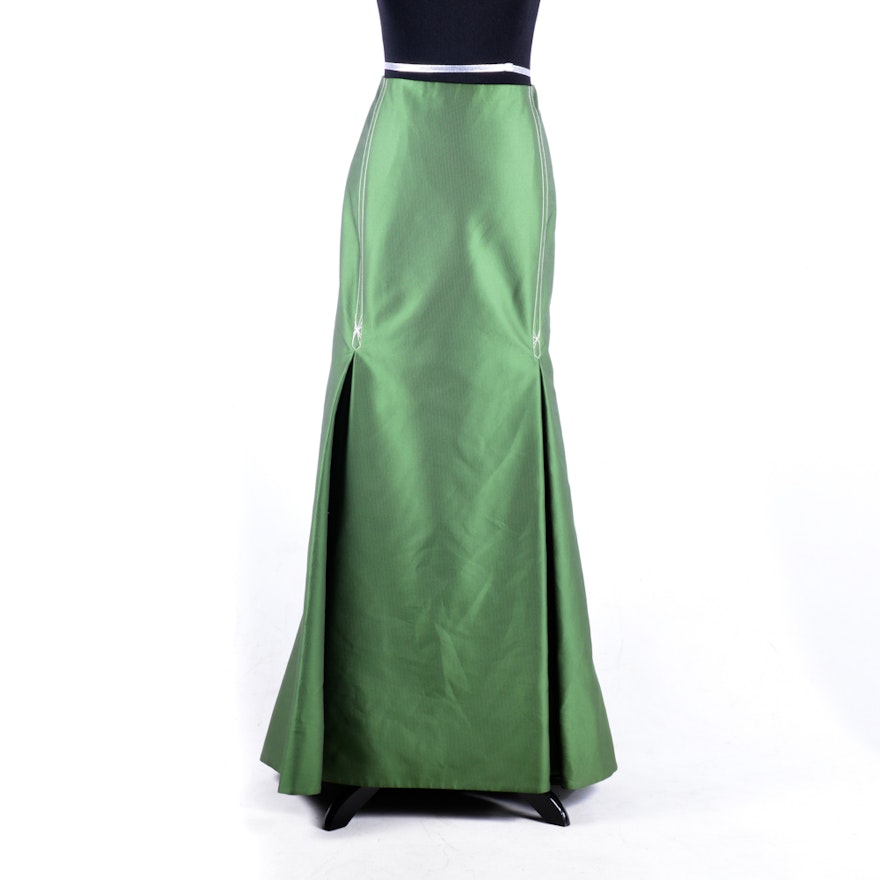 Carolina Herrera Green Pinstripe Full Length Skirt