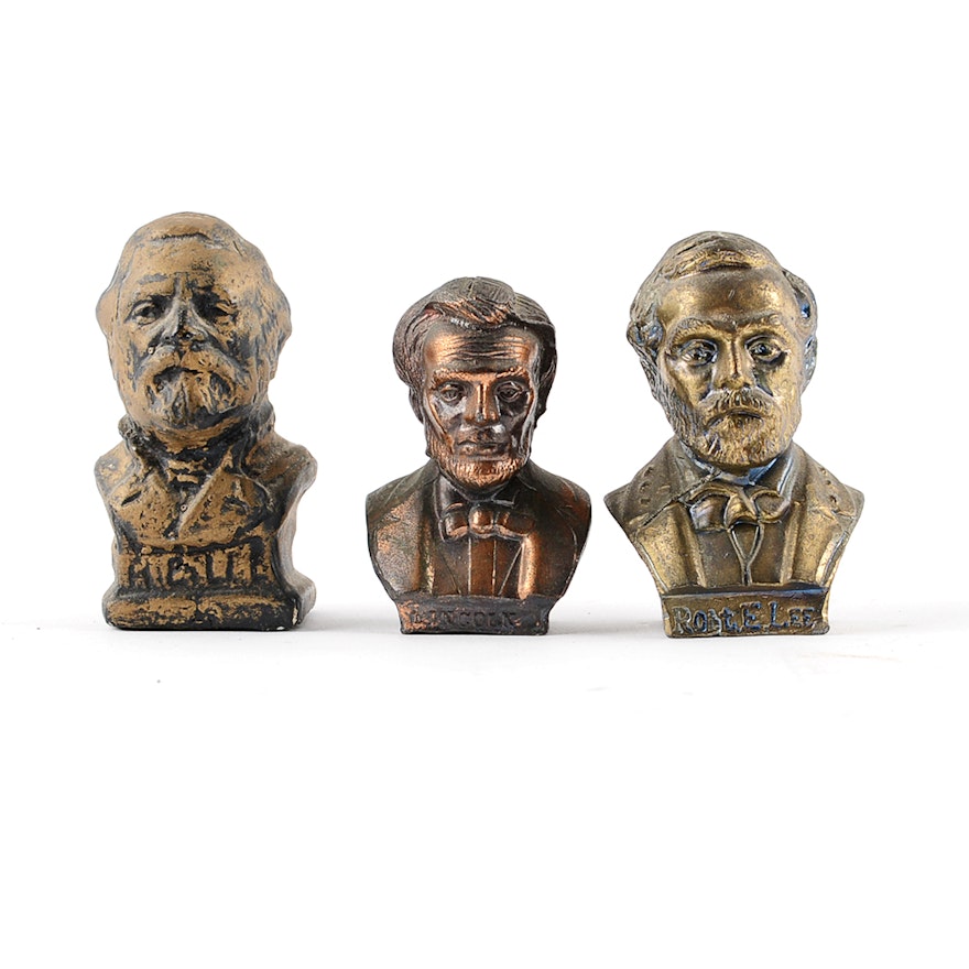 Miniature Bronzed Civil War Figure Busts