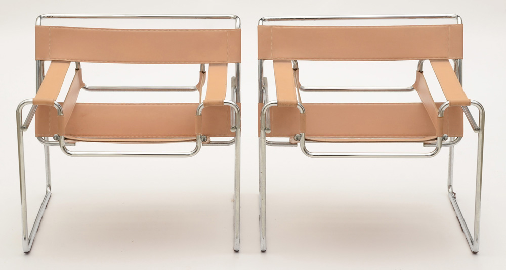 Two Vintage Marcel Breuer "Wassily" Reproduction Leather Accent Chairs