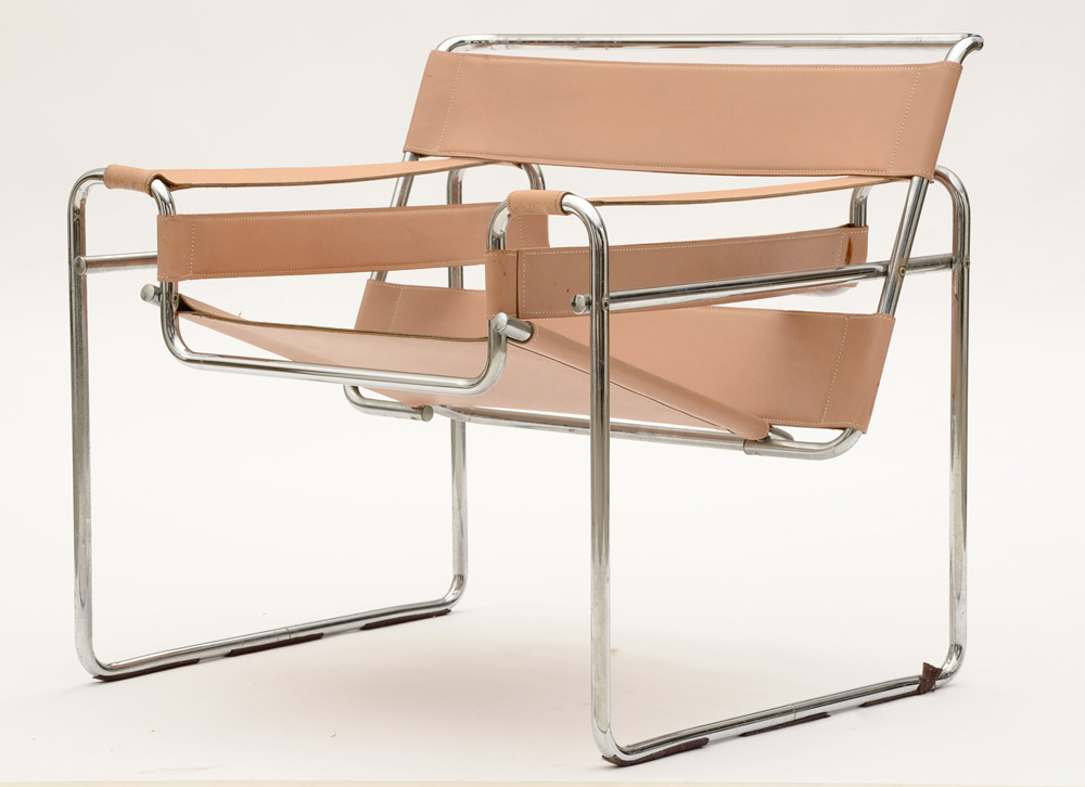 Two Vintage Marcel Breuer "Wassily" Reproduction Leather Accent Chairs