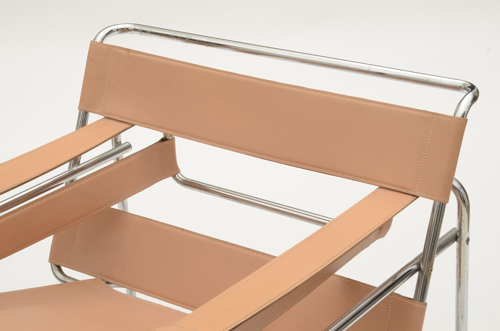 Two Vintage Marcel Breuer "Wassily" Reproduction Leather Accent Chairs