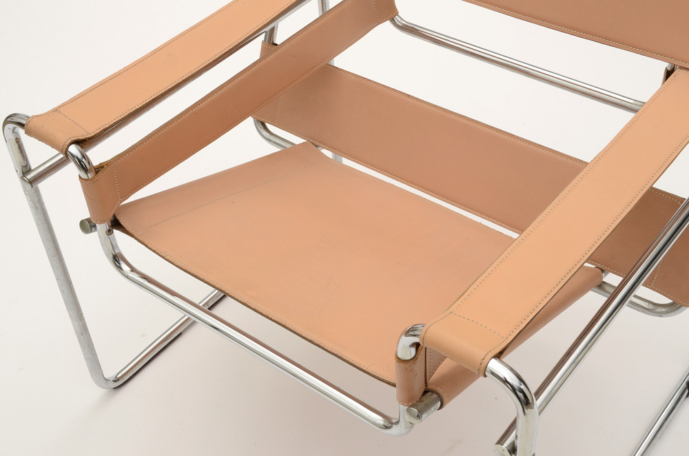 Two Vintage Marcel Breuer "Wassily" Reproduction Leather Accent Chairs