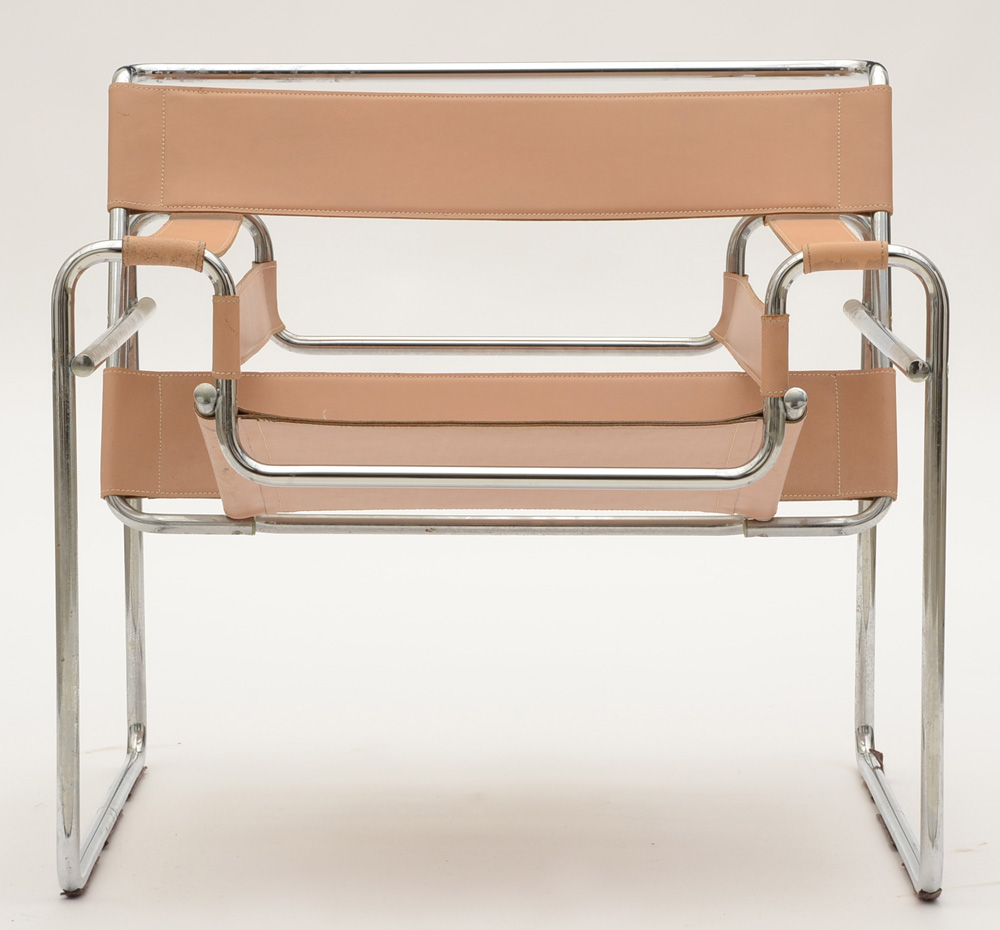 Two Vintage Marcel Breuer "Wassily" Reproduction Leather Accent Chairs