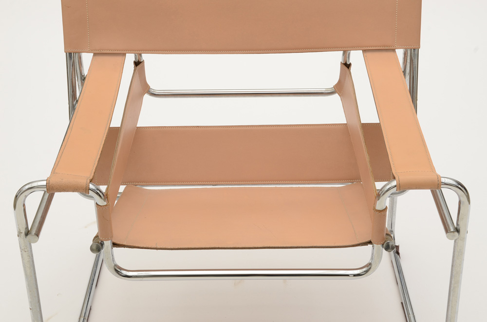 Two Vintage Marcel Breuer "Wassily" Reproduction Leather Accent Chairs