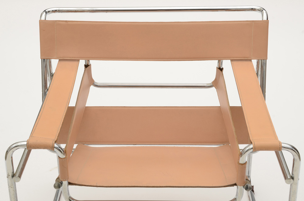 Two Vintage Marcel Breuer "Wassily" Reproduction Leather Accent Chairs