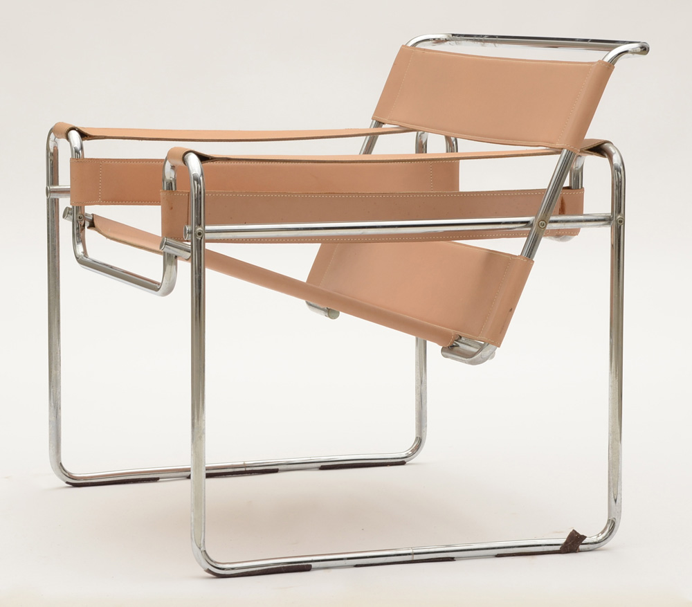 Two Vintage Marcel Breuer "Wassily" Reproduction Leather Accent Chairs