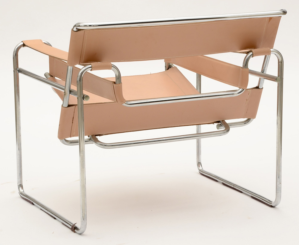 Two Vintage Marcel Breuer "Wassily" Reproduction Leather Accent Chairs