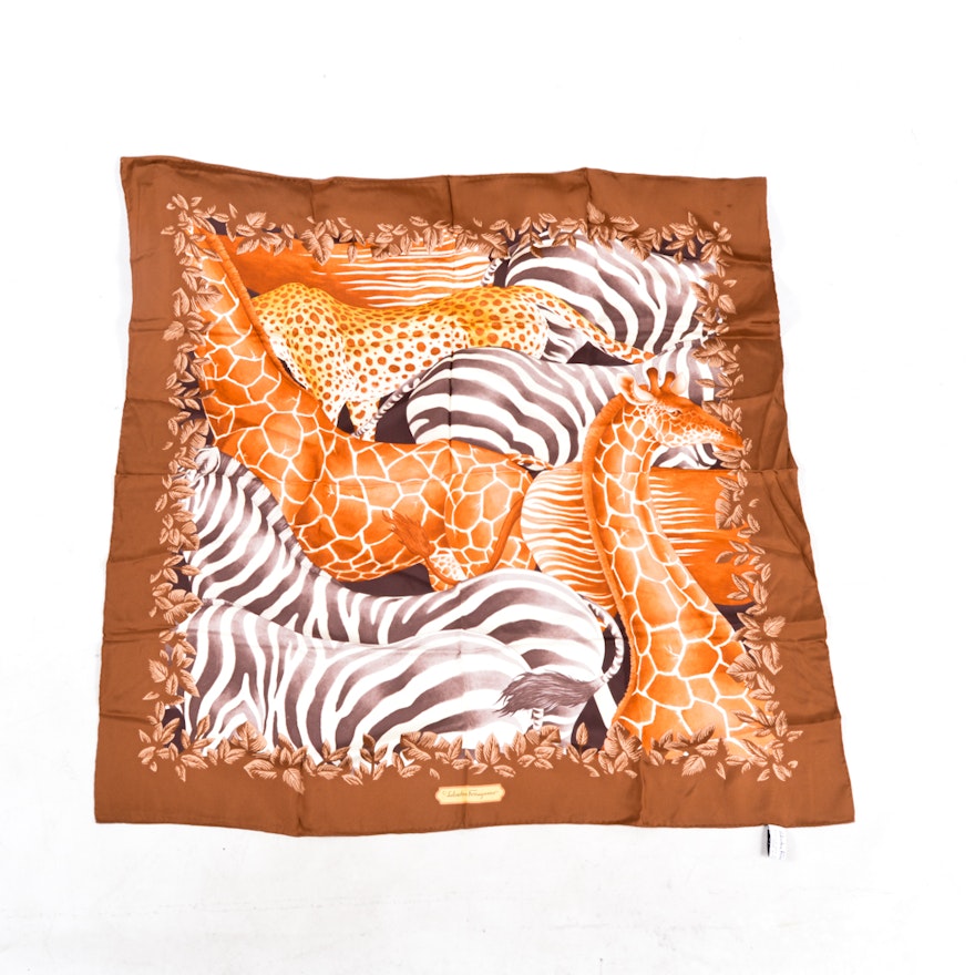 Salvatore Ferragamo Animal Print Silk Scarf