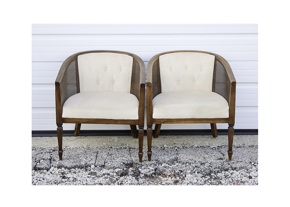 Pair of Vintage French Provincial Accent Chairs with Cane