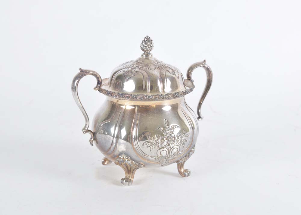 International Silver Du Barry Chased Silverplate Holloware Tea Service