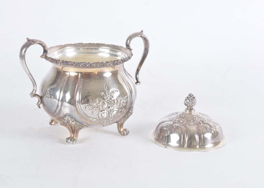 International Silver Du Barry Chased Silverplate Holloware Tea Service