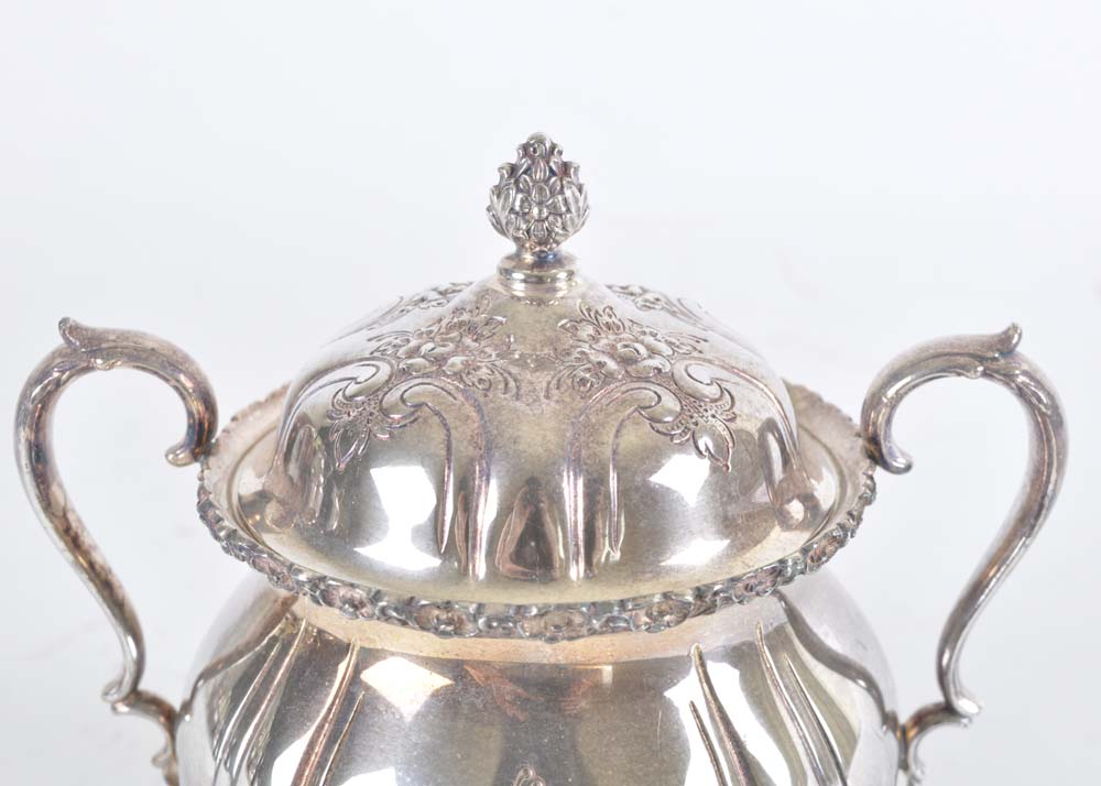 International Silver Du Barry Chased Silverplate Holloware Tea Service