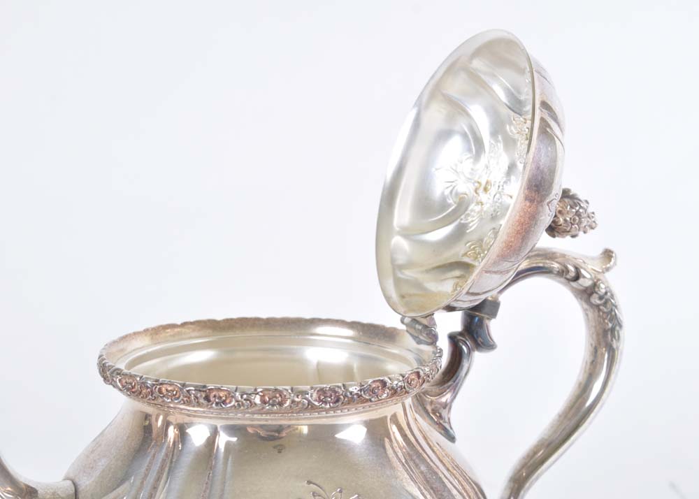 International Silver Du Barry Chased Silverplate Holloware Tea Service