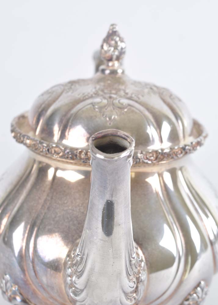 International Silver Du Barry Chased Silverplate Holloware Tea Service