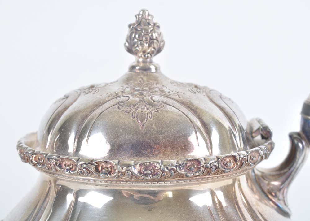 International Silver Du Barry Chased Silverplate Holloware Tea Service