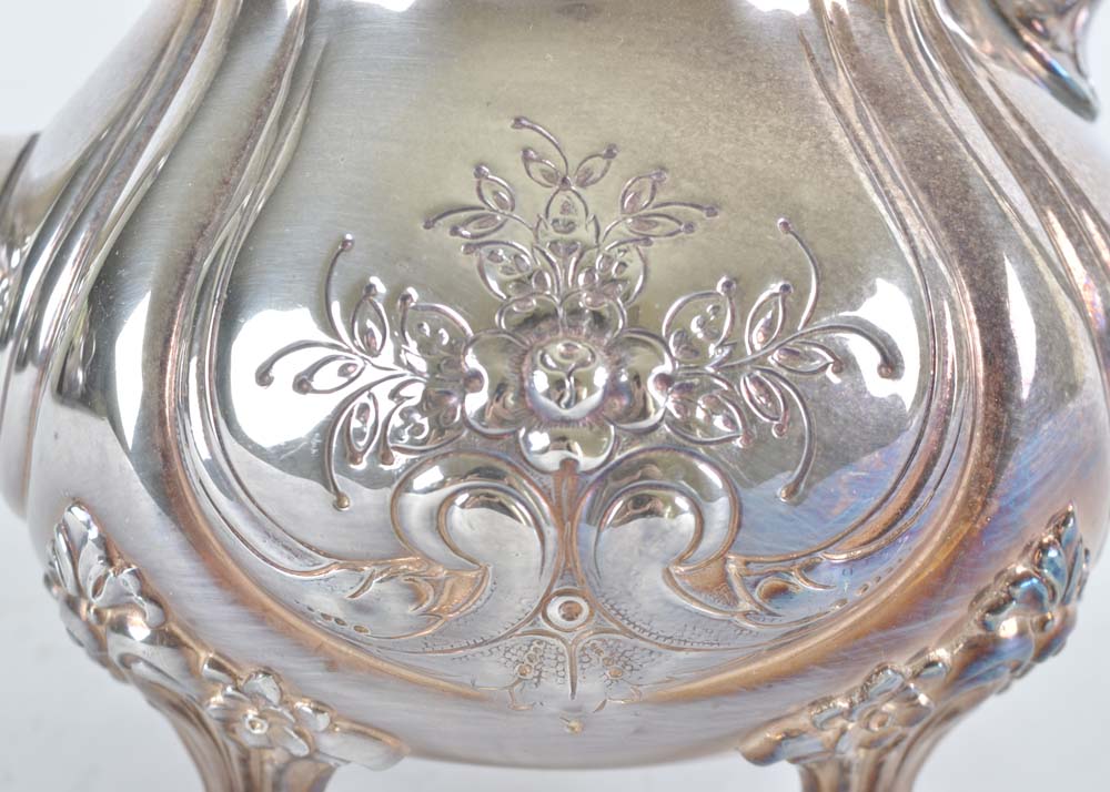 International Silver Du Barry Chased Silverplate Holloware Tea Service
