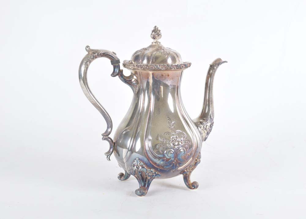 International Silver Du Barry Chased Silverplate Holloware Tea Service