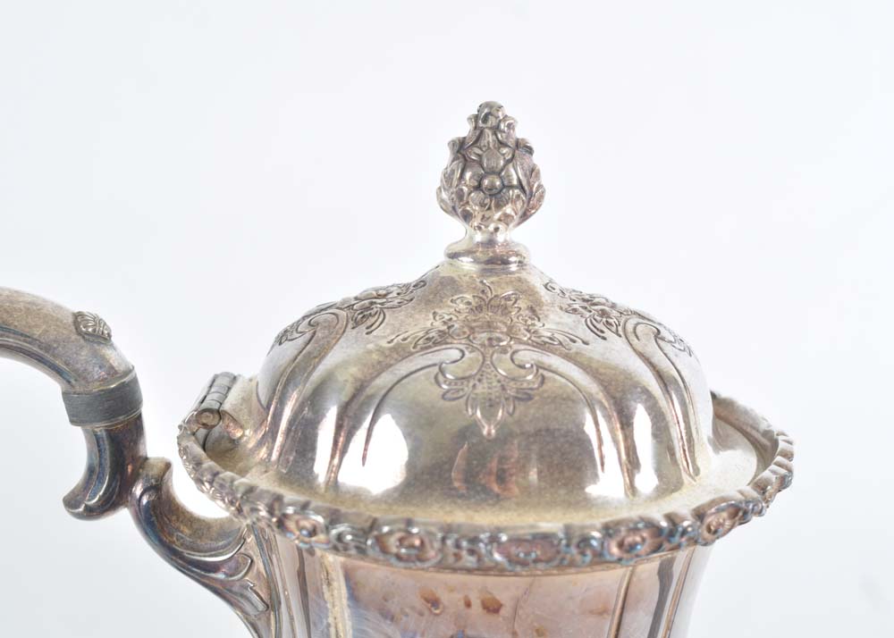 International Silver Du Barry Chased Silverplate Holloware Tea Service