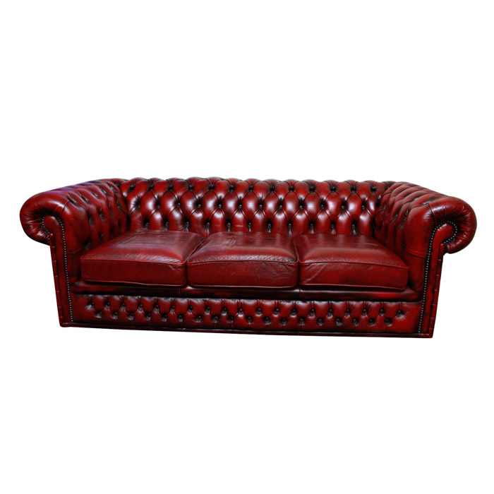 Chesterfield Style Red Leather Sofa