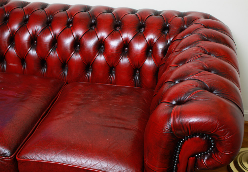 Chesterfield Style Red Leather Sofa