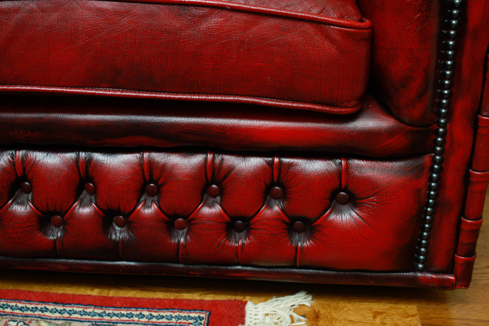 Chesterfield Style Red Leather Sofa
