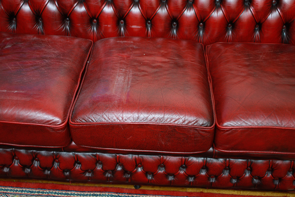 Chesterfield Style Red Leather Sofa