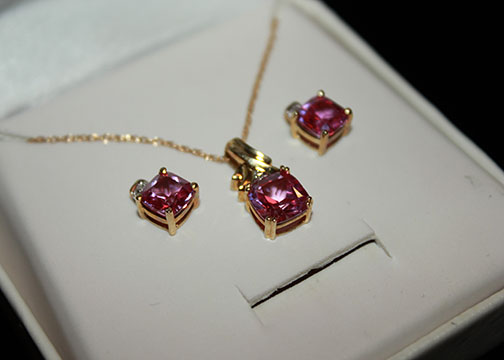 10K Gold and Pink Sapphire Earrings and Necklace