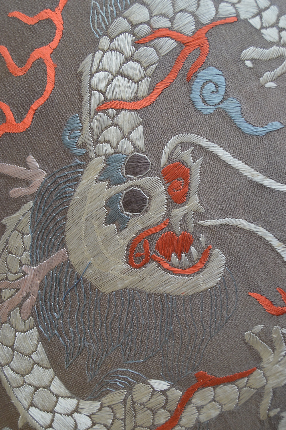 Framed Chinese Dragon Embroidered Silk Panel