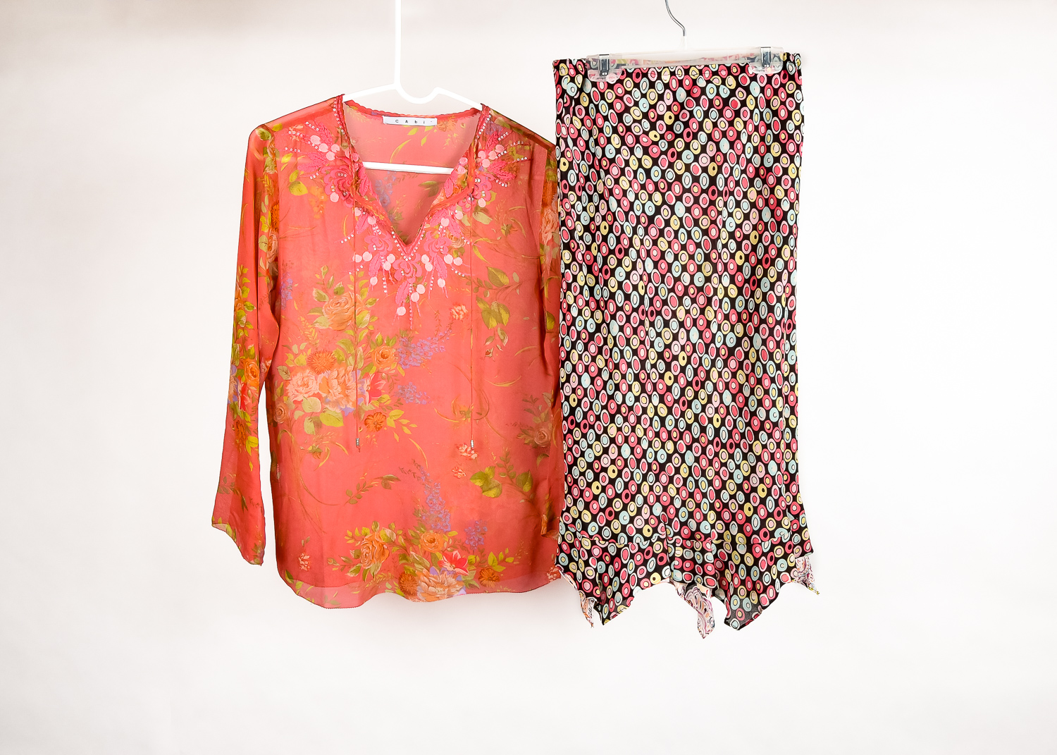 Women's Printed Silk Blouse and Skirt