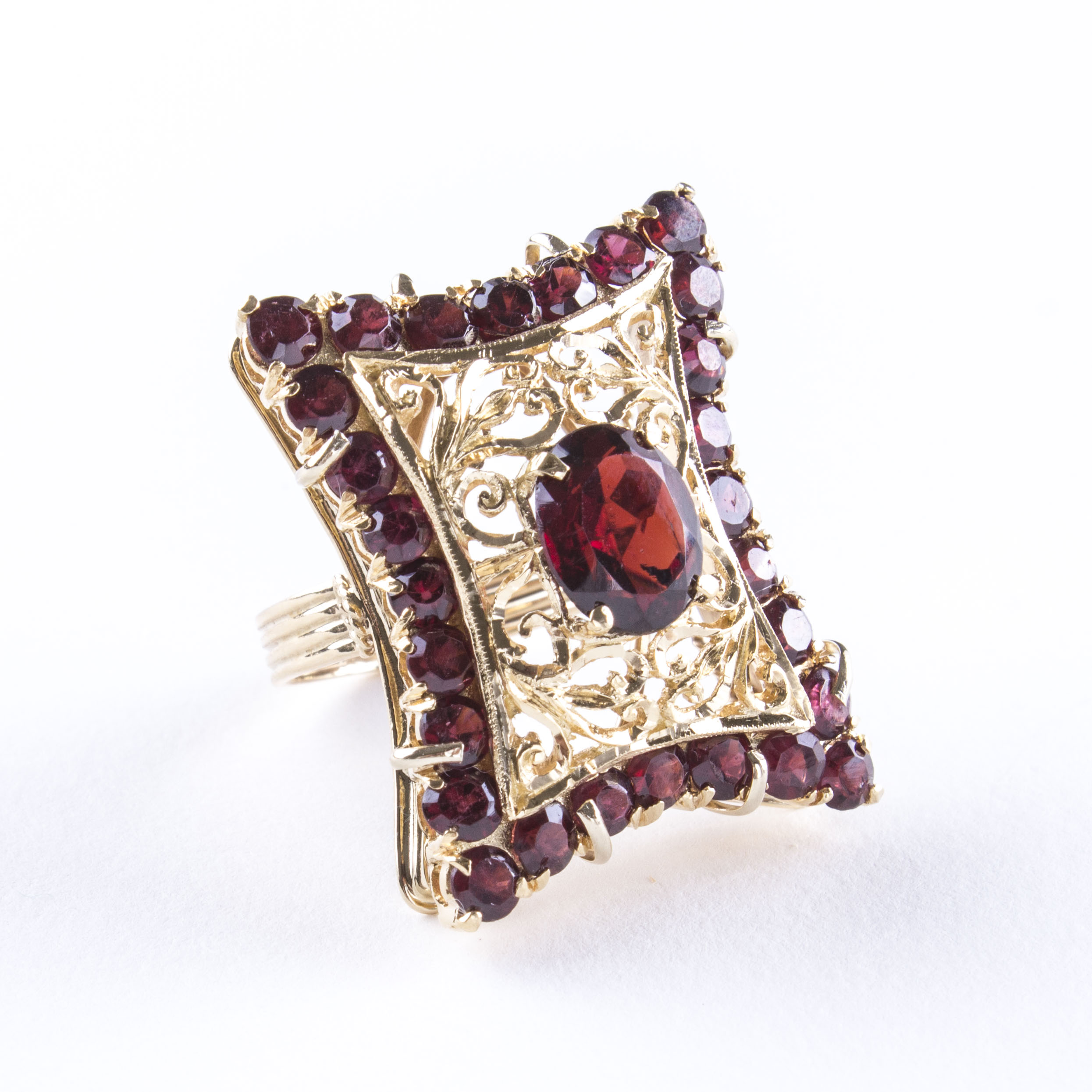 Large Indian Inspired 14K Gold and Garnet Ring