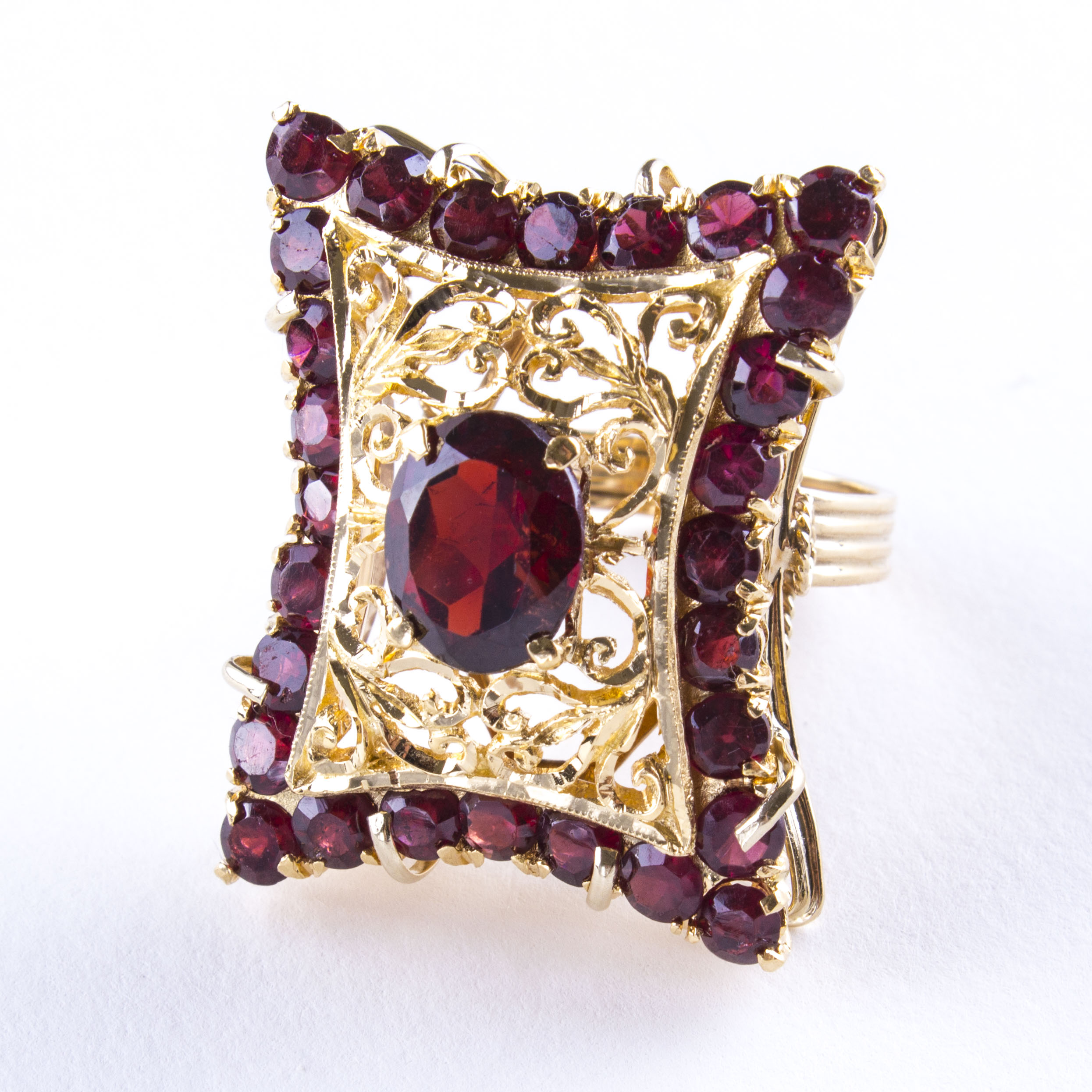 Large Indian Inspired 14K Gold and Garnet Ring