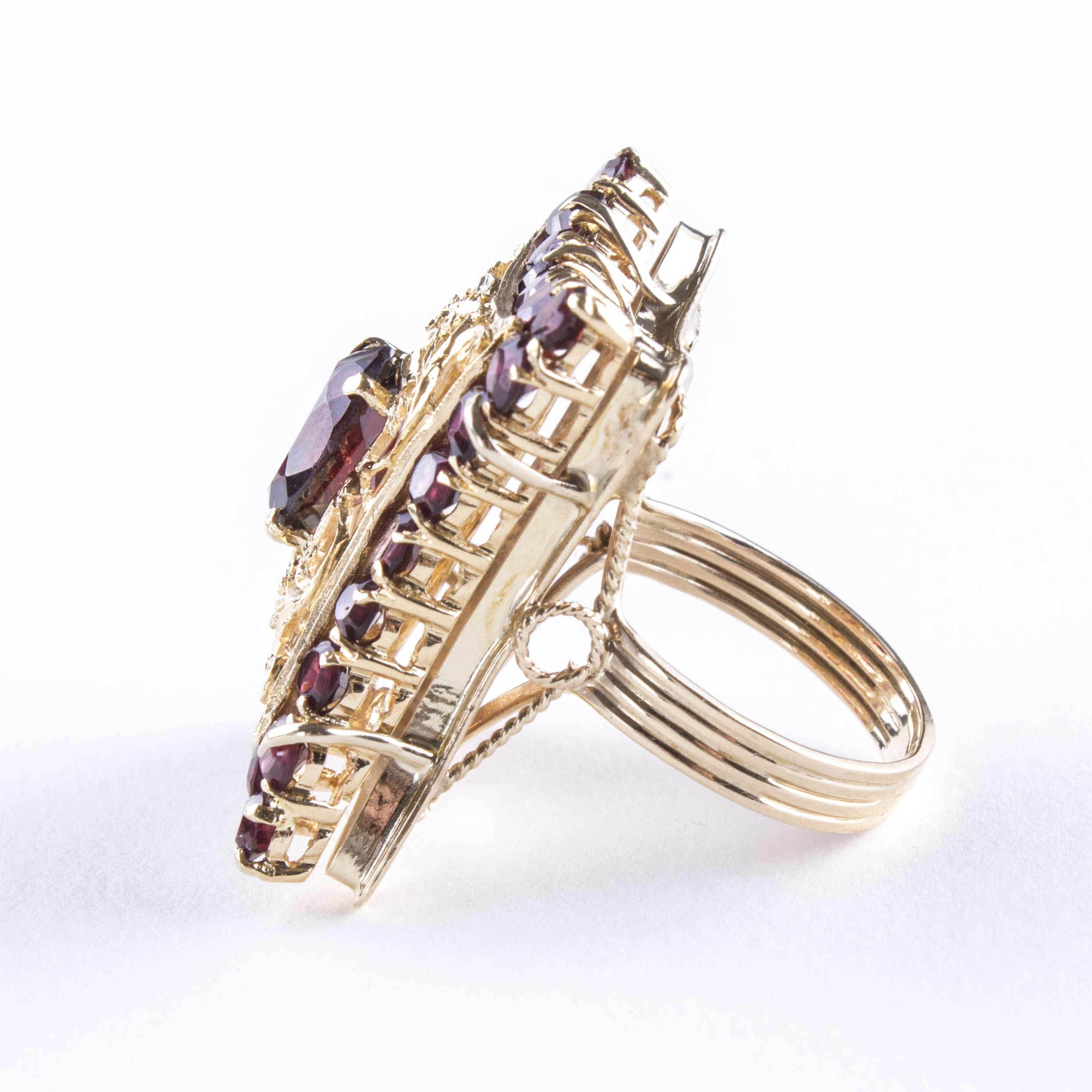Large Indian Inspired 14K Gold and Garnet Ring