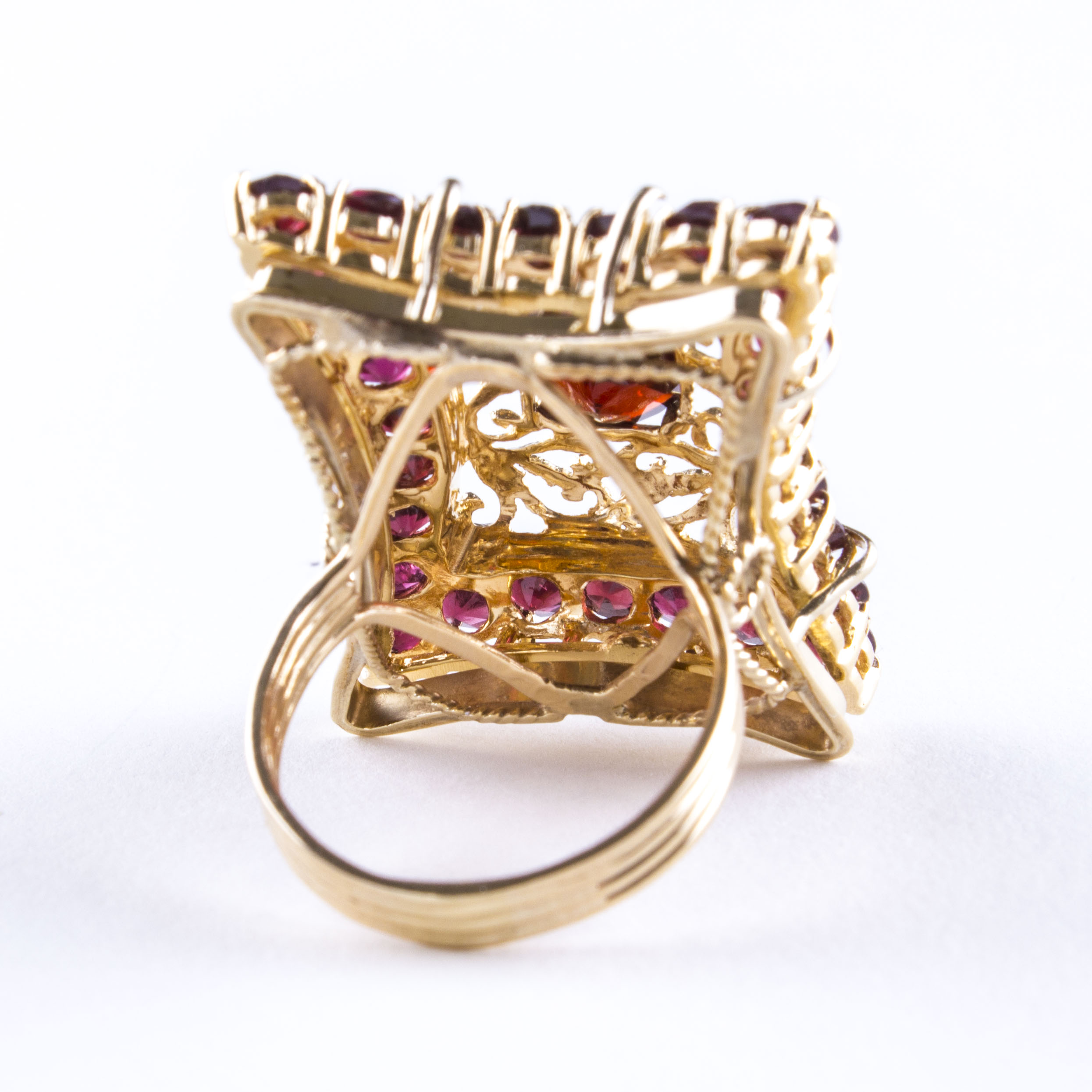 Large Indian Inspired 14K Gold and Garnet Ring