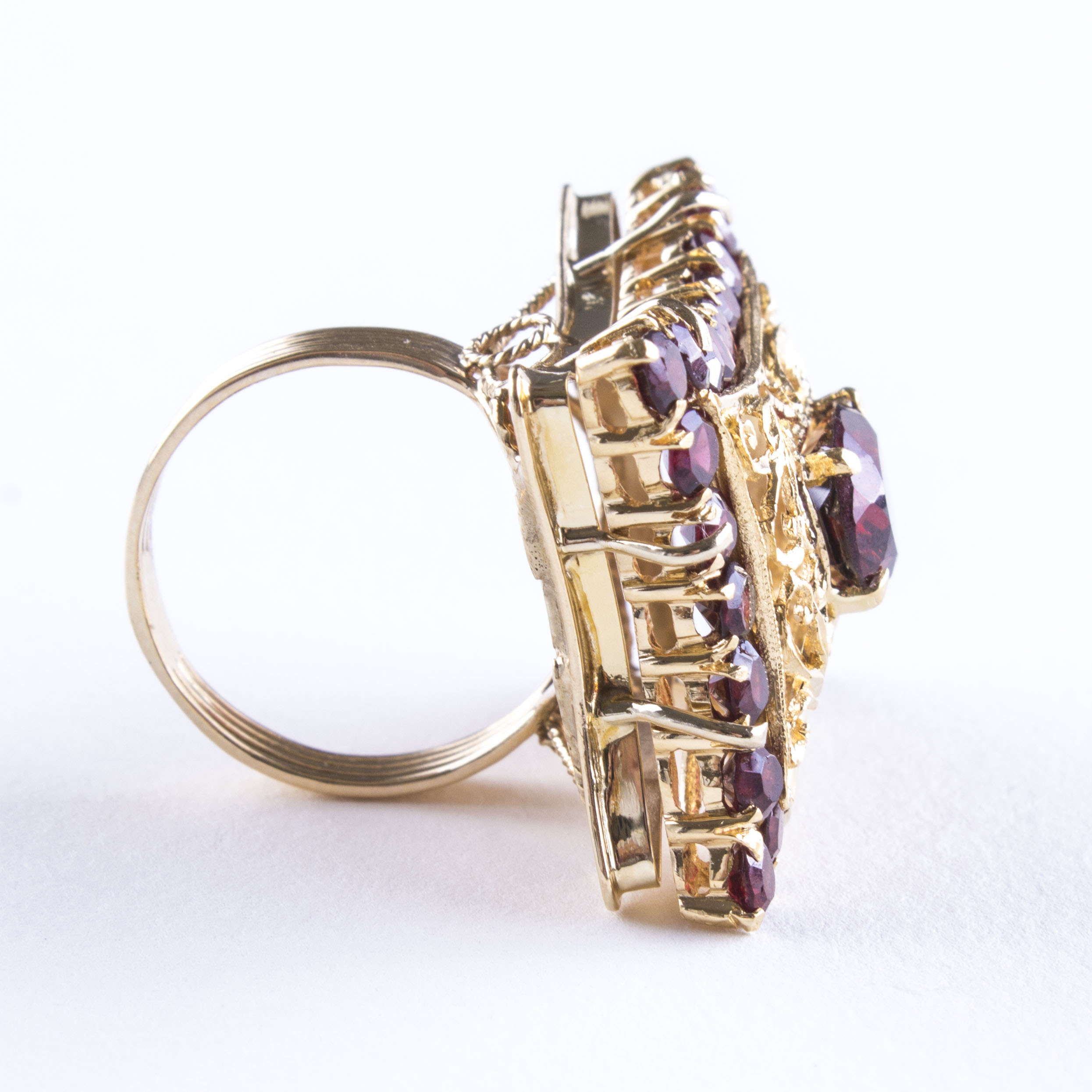 Large Indian Inspired 14K Gold and Garnet Ring
