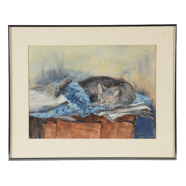 Lois Daunt Original Watercolor and Gouache Painting of a Cat