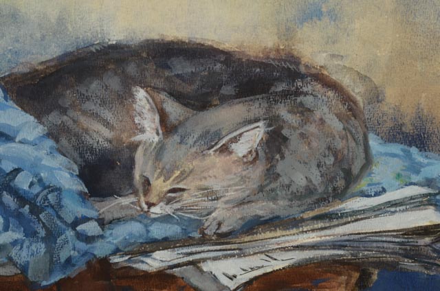 Lois Daunt Original Watercolor and Gouache Painting of a Cat