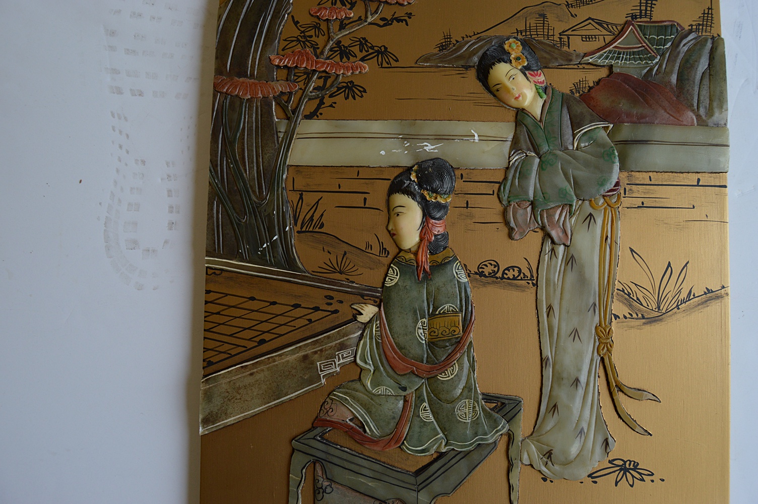 Chinese Four-Panel Screen with Jade Appliques