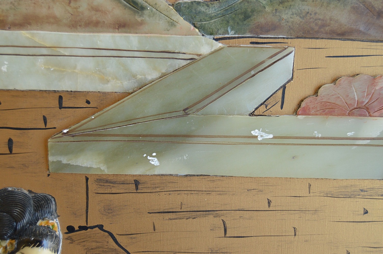 Chinese Four-Panel Screen with Jade Appliques