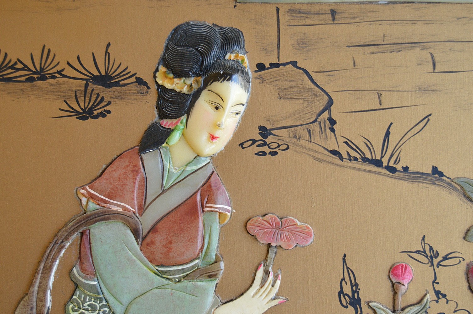 Chinese Four-Panel Screen with Jade Appliques