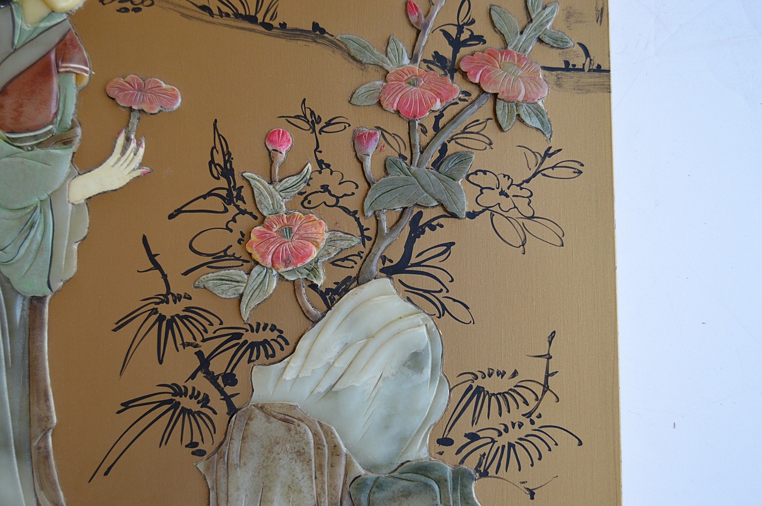 Chinese Four-Panel Screen with Jade Appliques