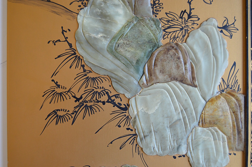 Chinese Four-Panel Screen with Jade Appliques