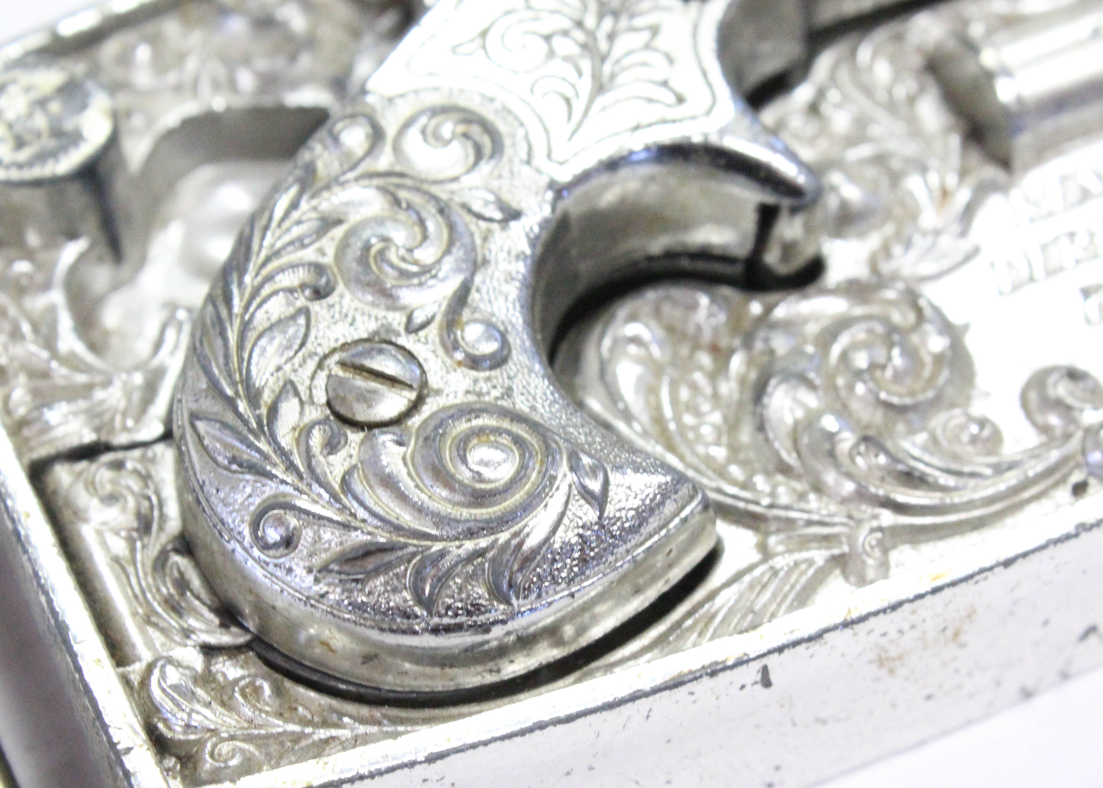 Vintage 1959 Remington Derringer Silver Tone Belt Buckle with Cap Gun