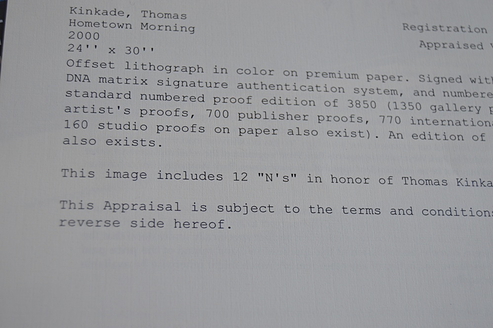 Numbered and Matrix-Signed Thomas Kinkade Offset Lithograph