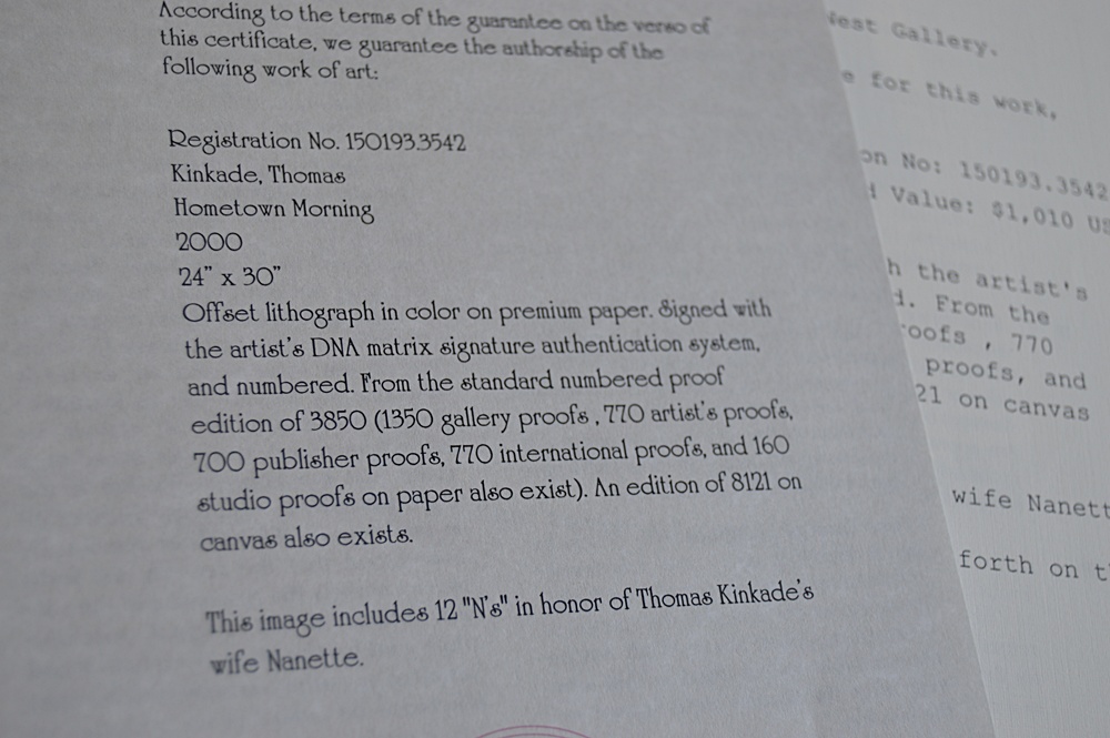 Numbered and Matrix-Signed Thomas Kinkade Offset Lithograph